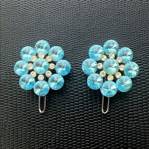Sparkling 2 Vintage Blue Crystal and diamond rhinestones Flower Hair Clips